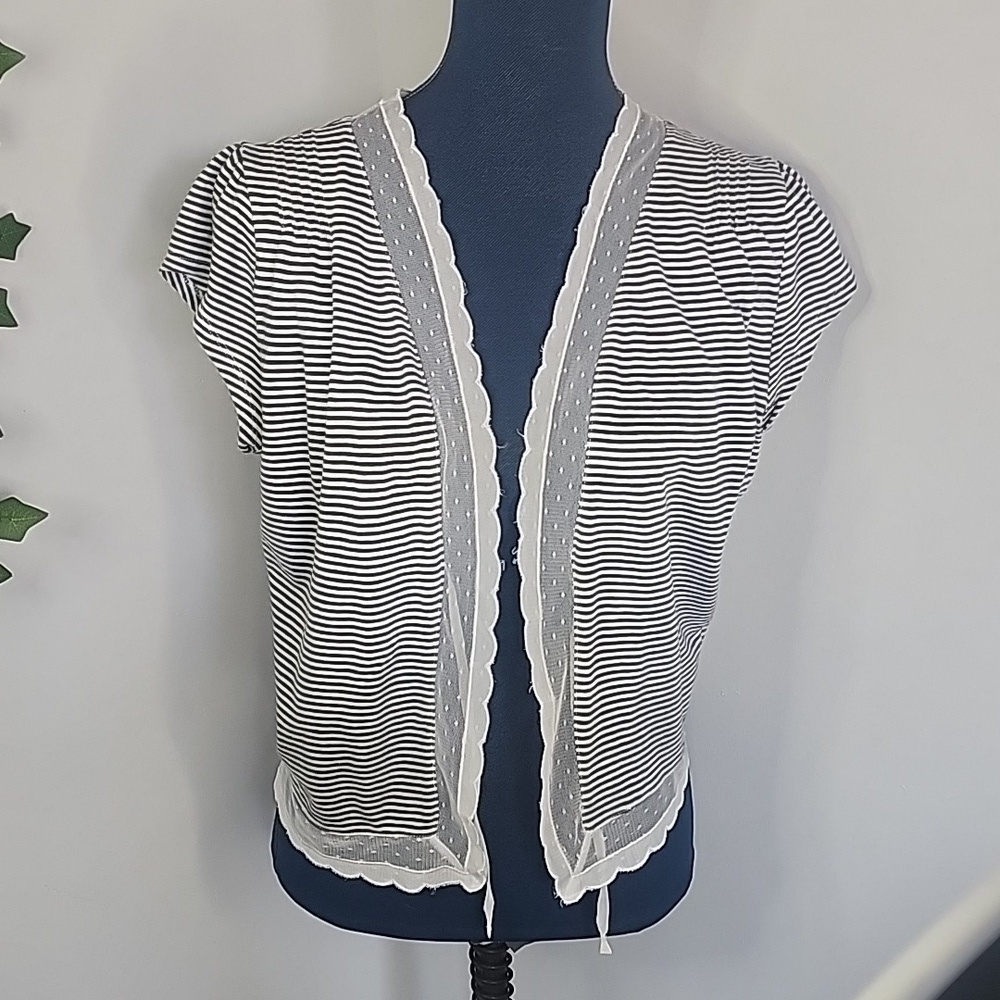 GAP Short Sleeve Knit Striped Cardigan
